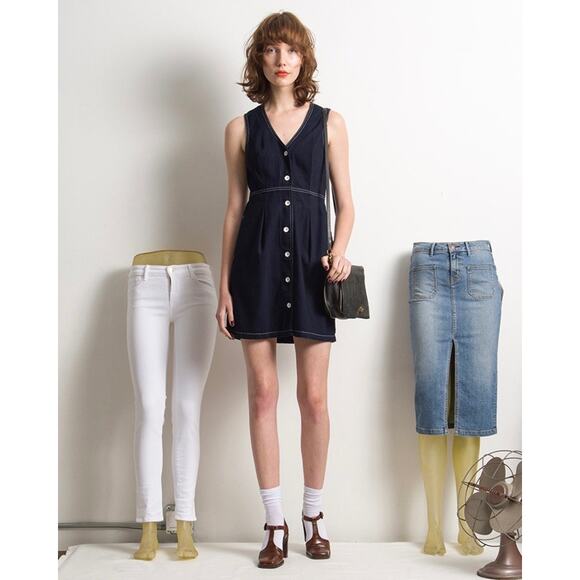 Father's Daughter LA Patti Vest Mini Dress "Brew" Japanese Denim Indigo Medium - Picture 3 of 12